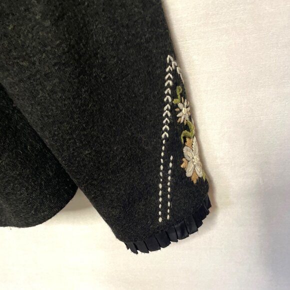 Icelandic Women's Wool Gray Jacket Floral Embroidery Zipper Closure Size XL - Picture 5 of 10